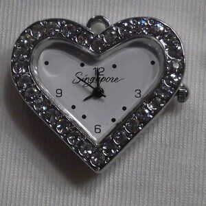 𝅺Silver & Rhinestone Heart Shaped Watch Pendant